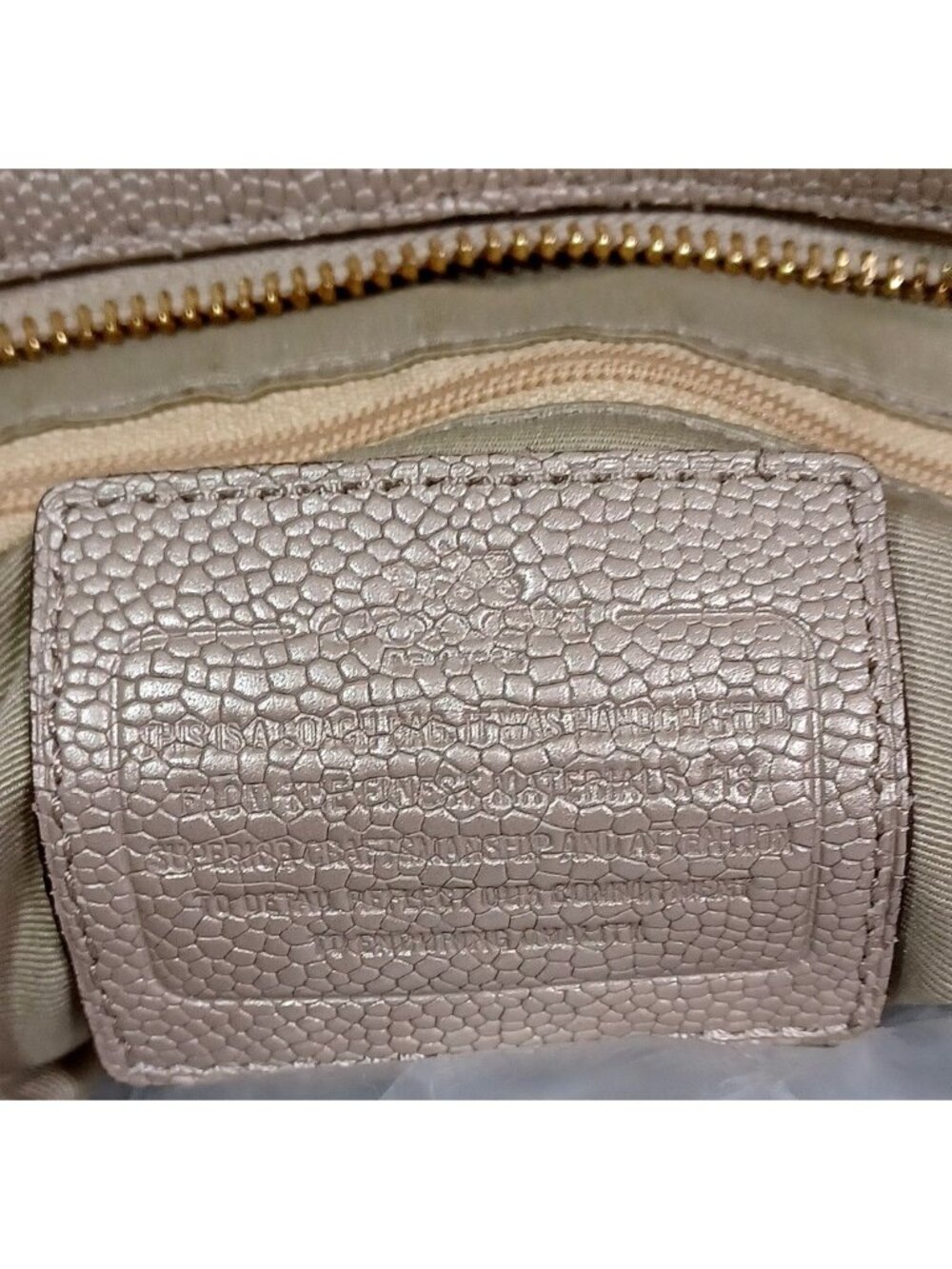 Coach Mickie 18x14 Zipper Pebbled Leather Tote Metallic Taupe Gold Hardware - Picture 16 of 16